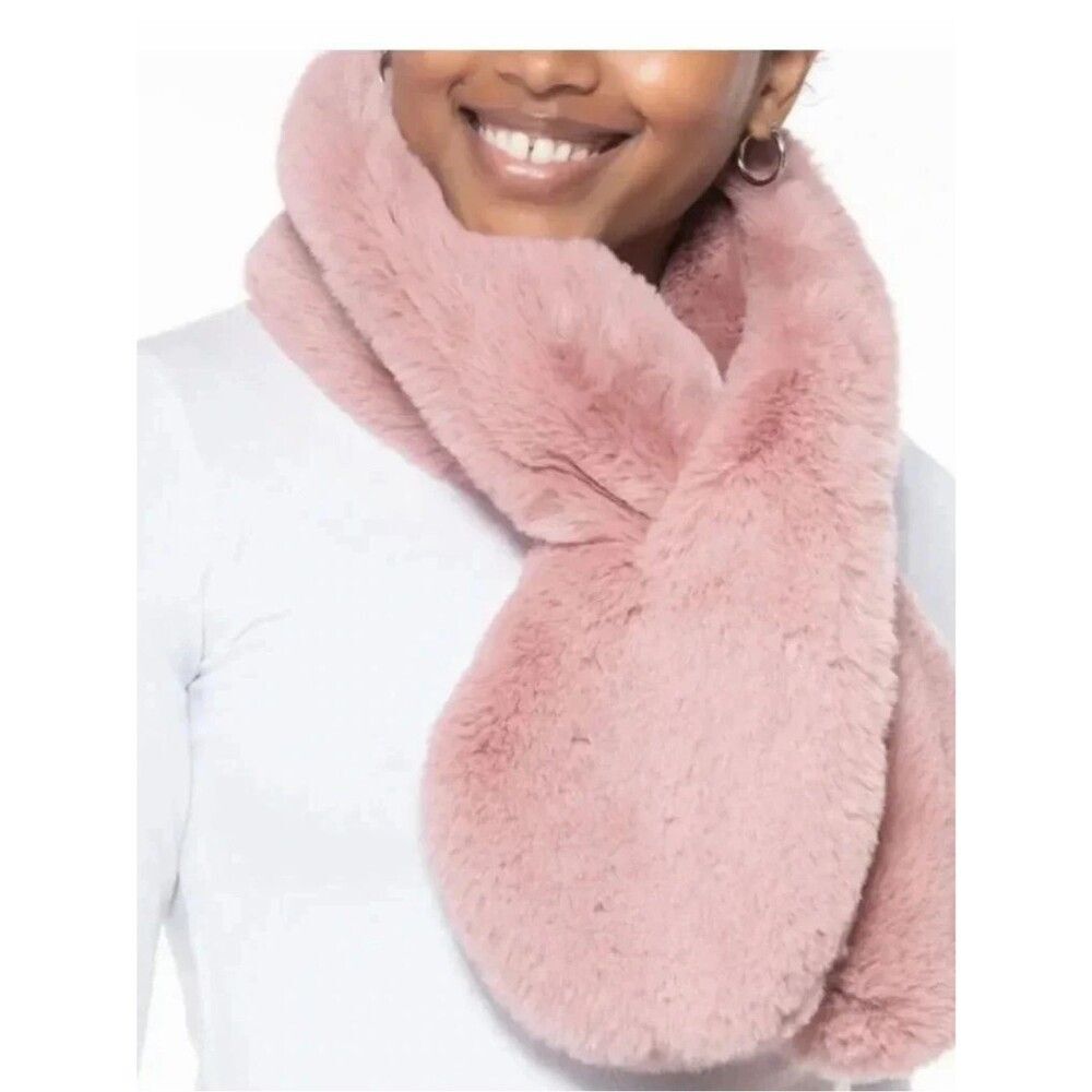 INC International Concepts Plush Pull-Through Faux-Fur Scarf in Blush Pink